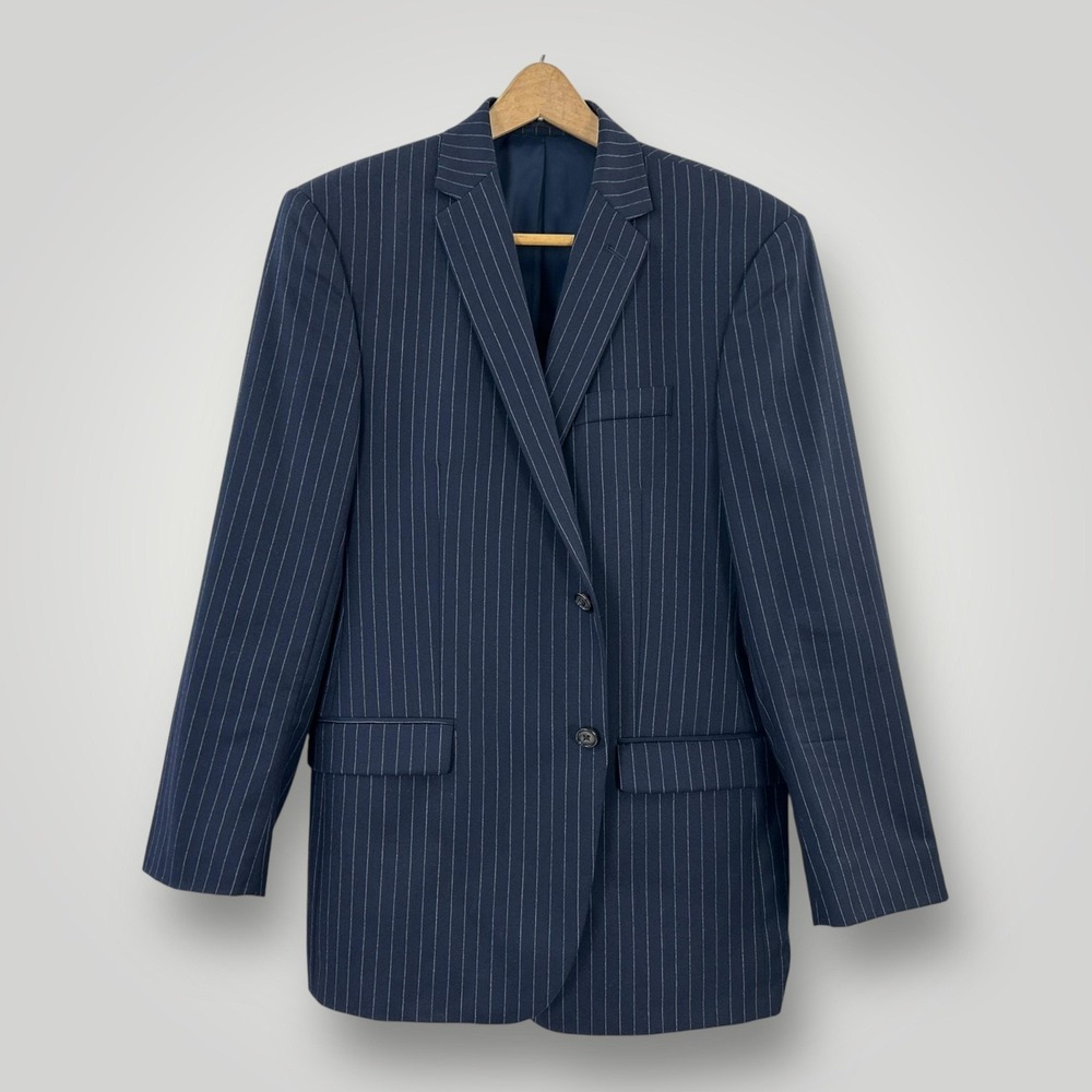Lauren Ralph Lauren Blazer Mens 44R Navy Blue Pinstripe Wool Made Canada Classic